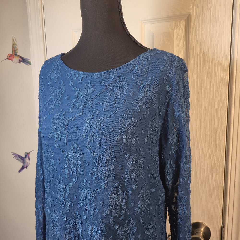 NWT Dialogue Royal Blue Teal Floral Lace Overlay Top Size M – Feminine - Picture 3 of 9